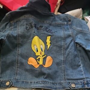 Warner Bros. Blue Denim Jacket with Tweety and Lightning Bolt